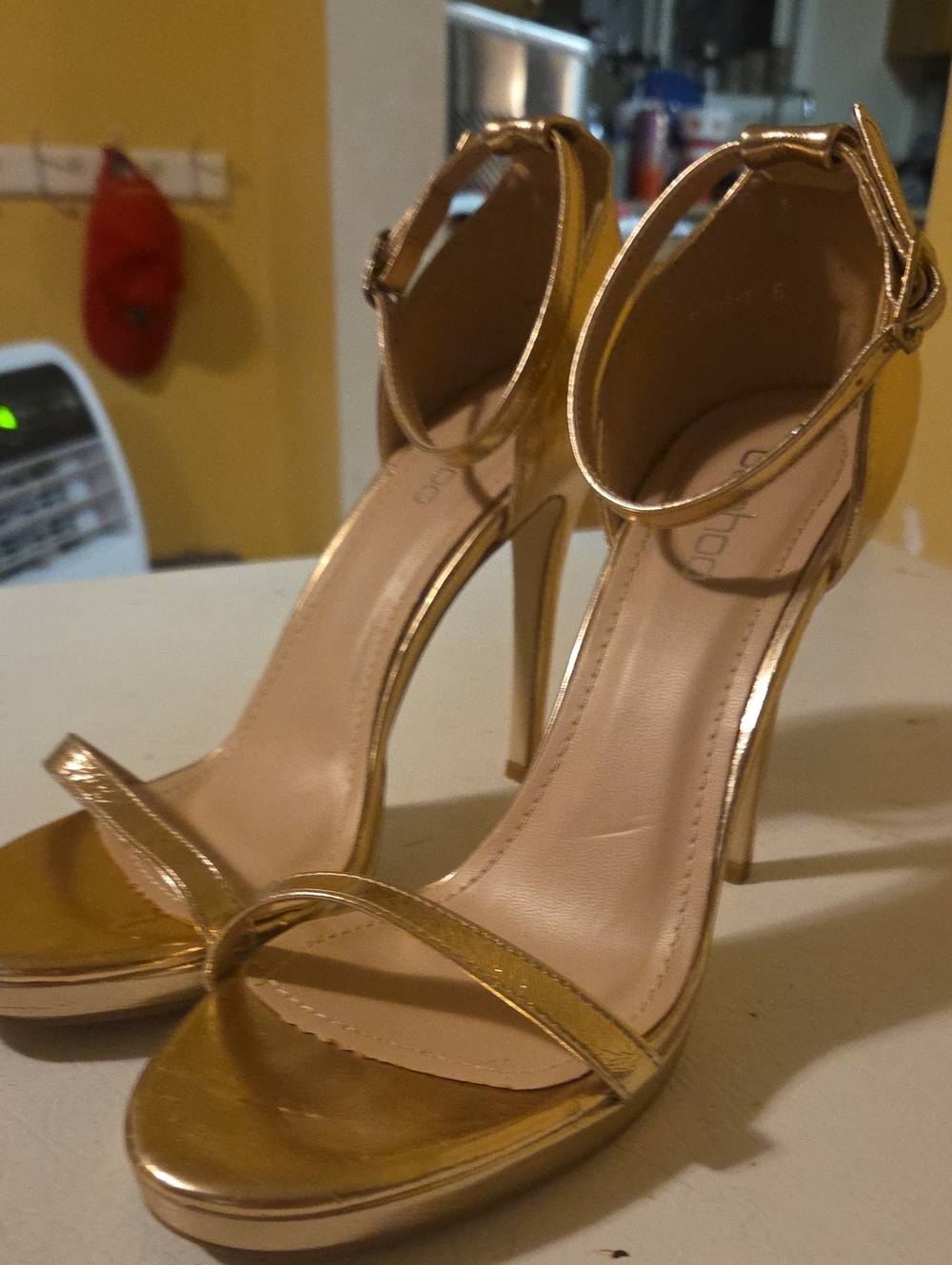 Boohoo Metallic Gold Ankle-Strap Stiletto Heels